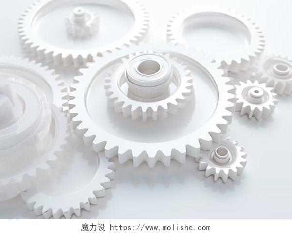 工业商业机械感科技齿轮白色齿轮白色背景图3D渲染